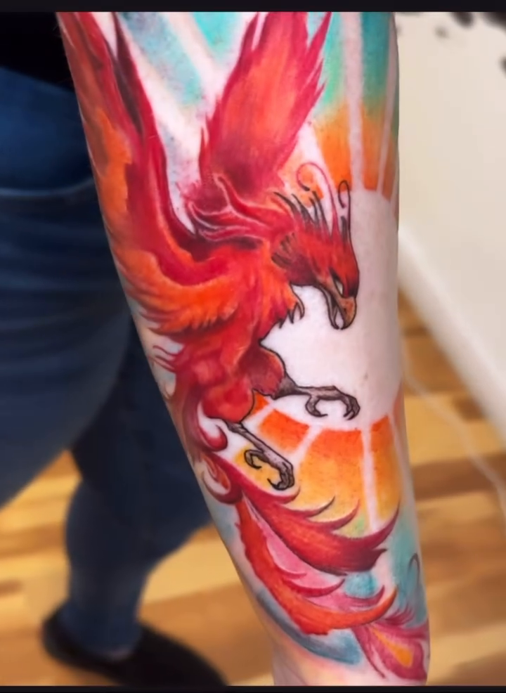 Phoenix rising neo-traditional tattoo by Eldaddy