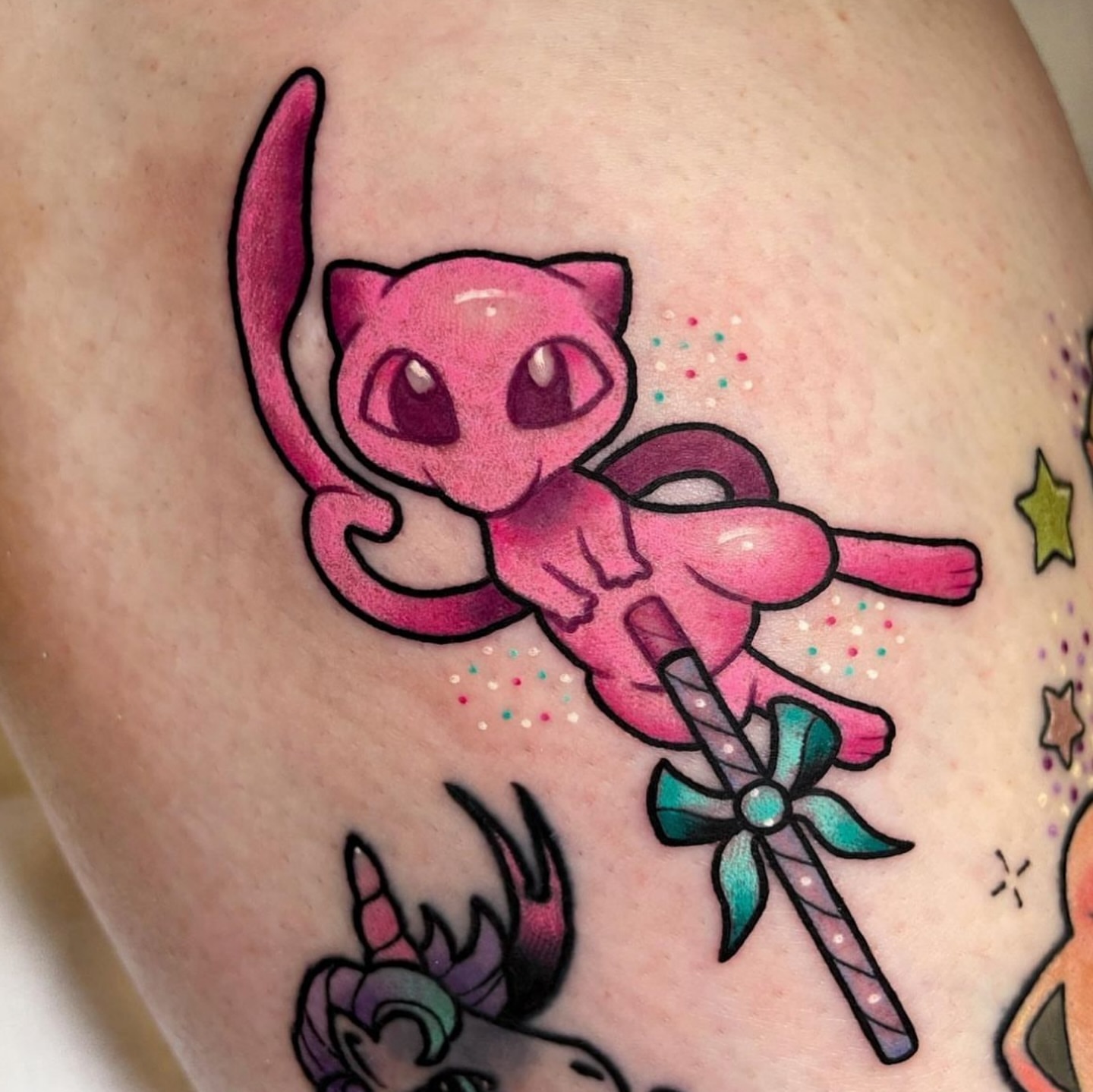 Jigglypuff dotwork tattoo on the thigh by 𝐊𝐚𝐫𝐚 𝐍𝐨𝐞𝐥, Dallas, Texas