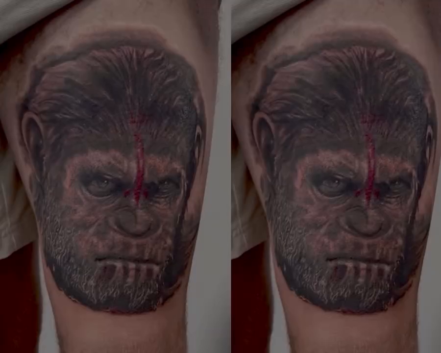 Caesar from Planet of the Apes realism tattoo by Tattoosbybeanz