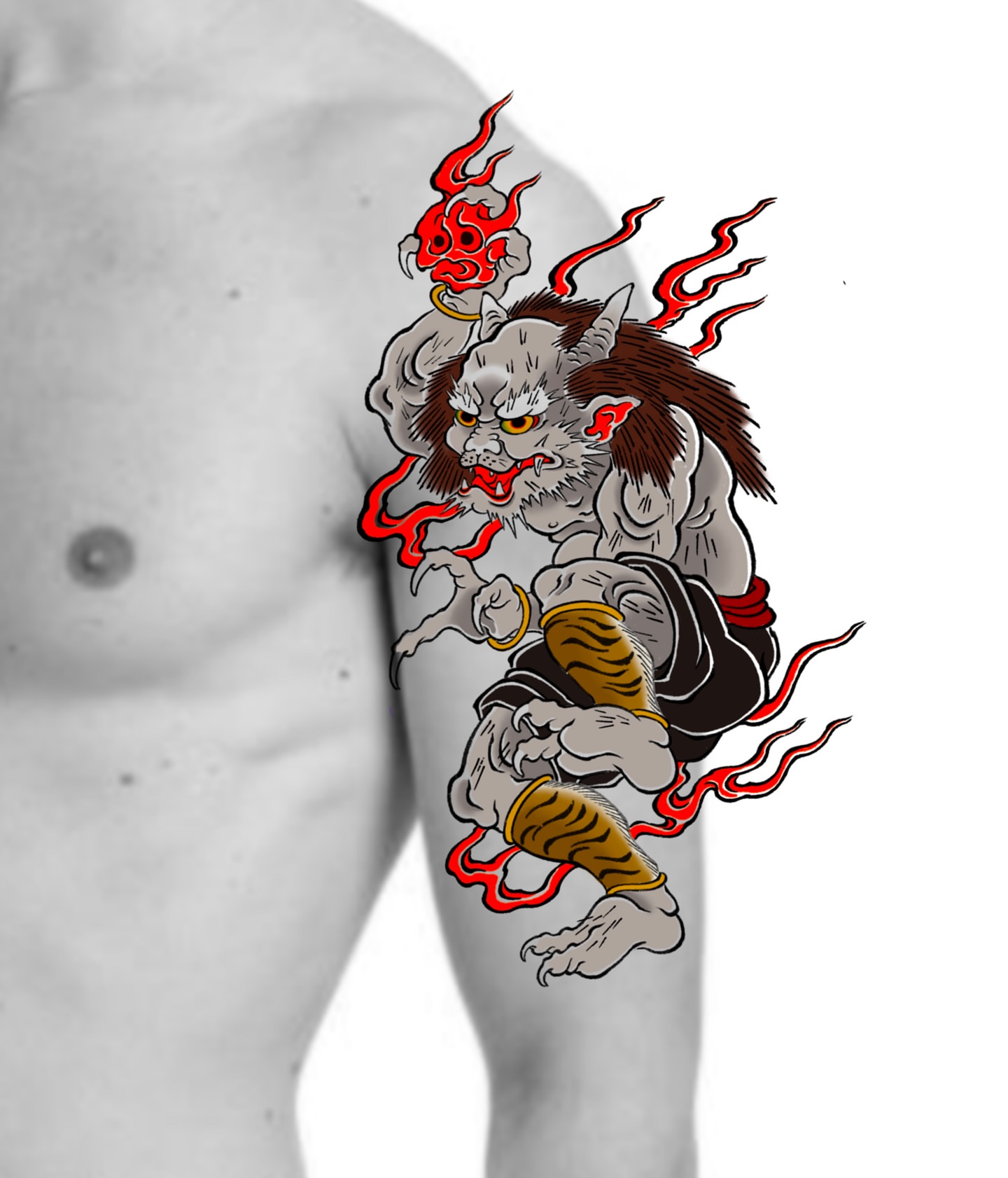Demon American traditional tattoo on the upper arm by 건대이레즈미