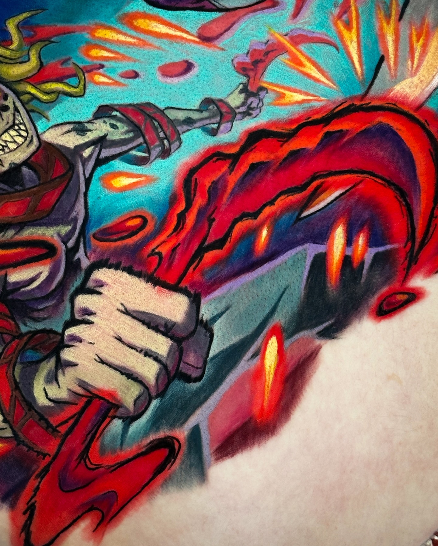 Flame and sword neo-traditional tattoo on the forearm by Jesús Blones - Tattoo Artist, Norwalk, Connecticut