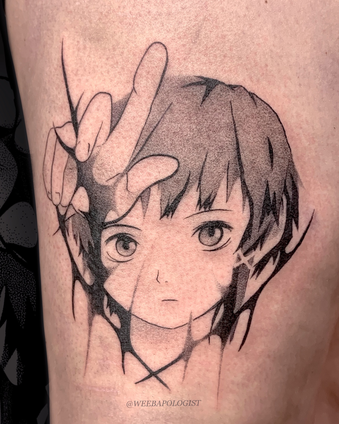 Anime character anime tattoo on the forearm by Sarah