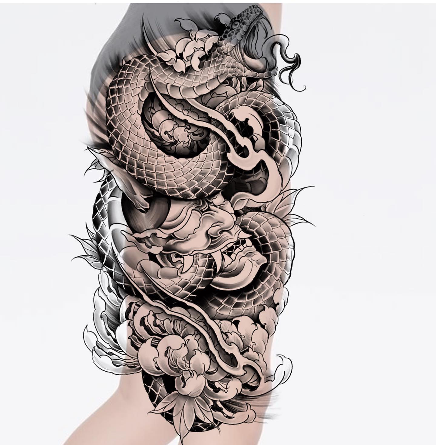 Dragon and peony japanese irezumi tattoo on the upper arm by ✨tiffy ✨