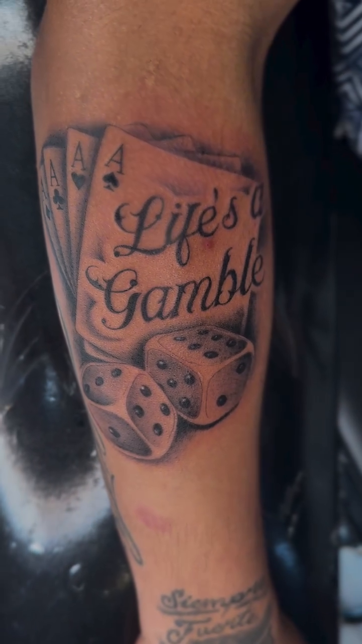 Tattoo by @av_tatts — black_and_grey, lettering_script