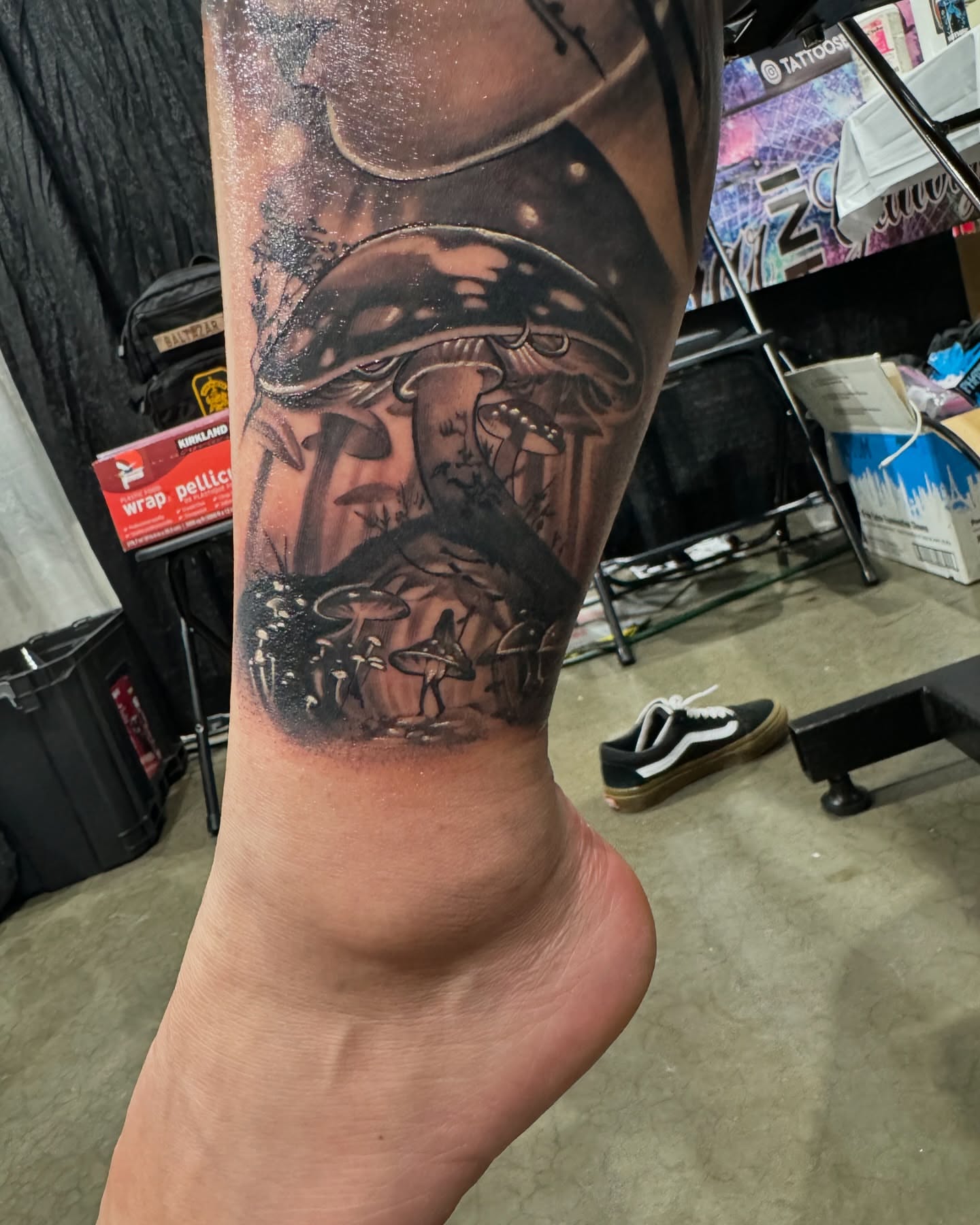 Mushroom forest realism tattoo on the forearm by Fernando Luna