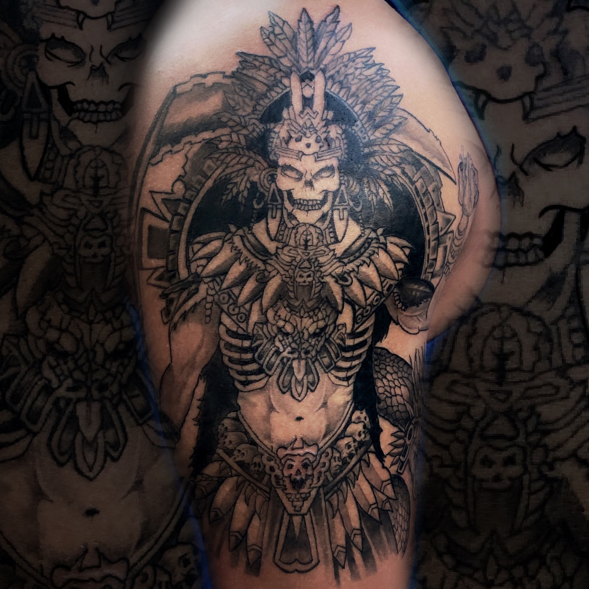 Tattoo by @samrockwell_ink — black_and_grey, dark_realism