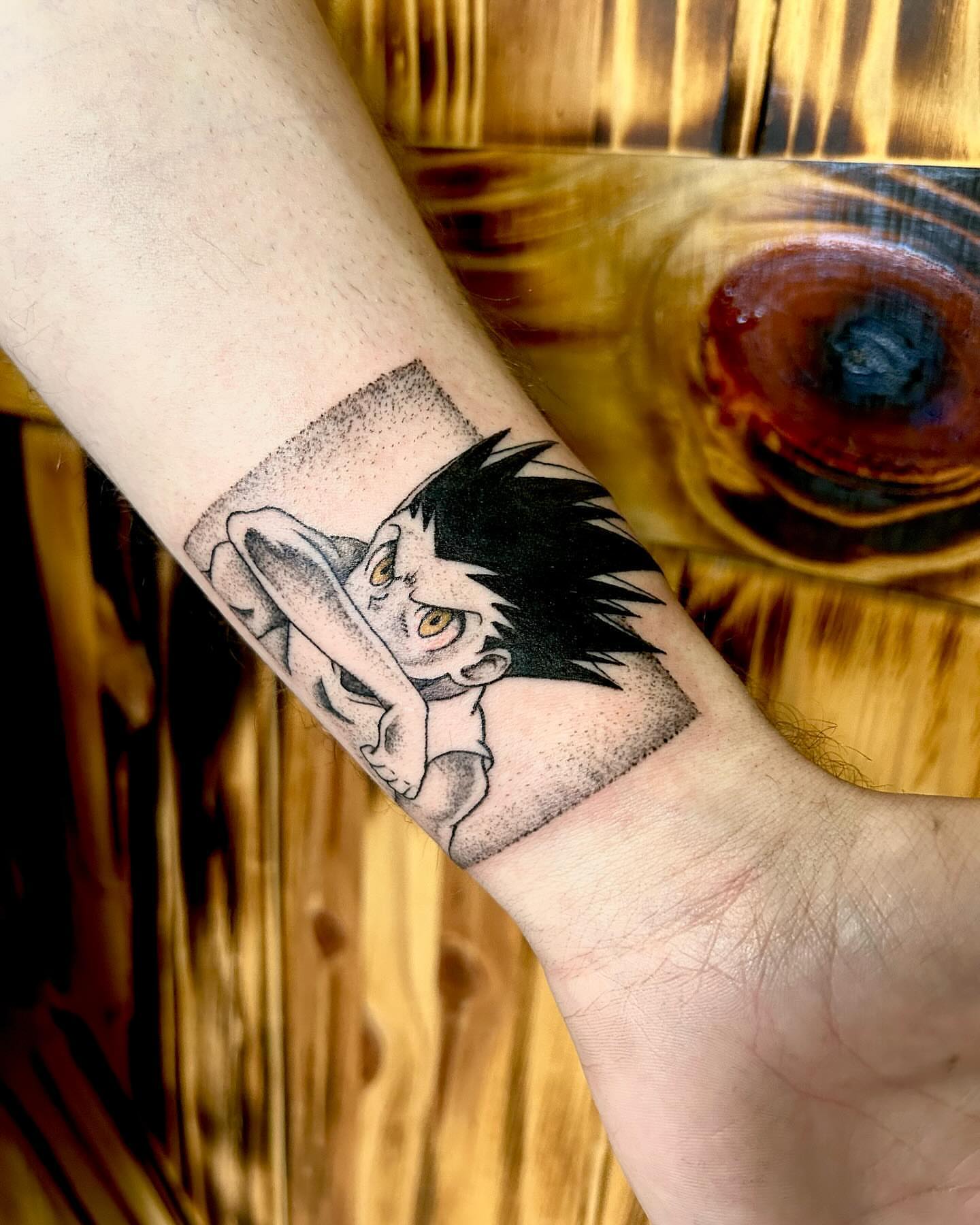 Anime character dotwork tattoo on the forearm by ππππππ ππππππ