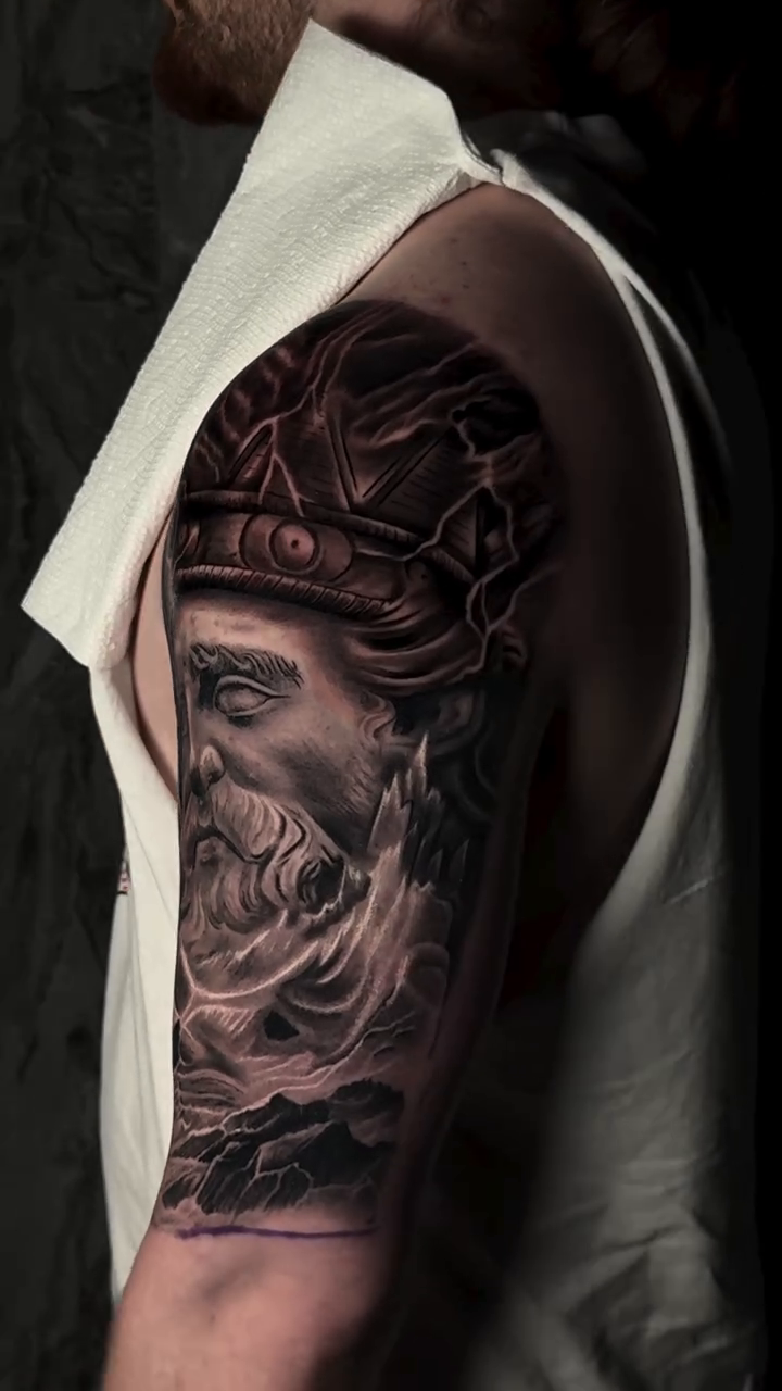 Bearded man's portrait realism tattoo by Michael Sosa
