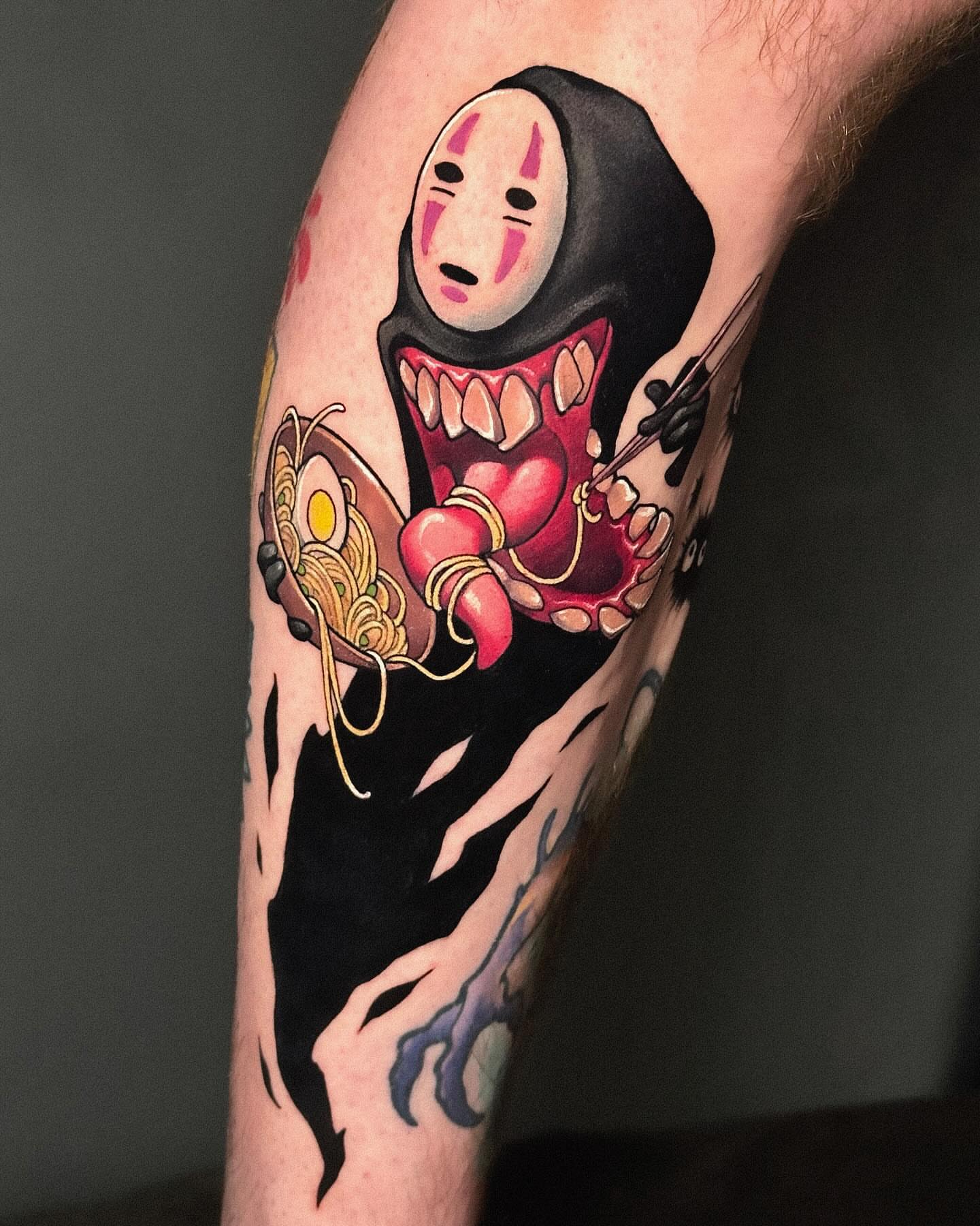 No face character anime tattoo on the forearm by Lena Aleksandrova