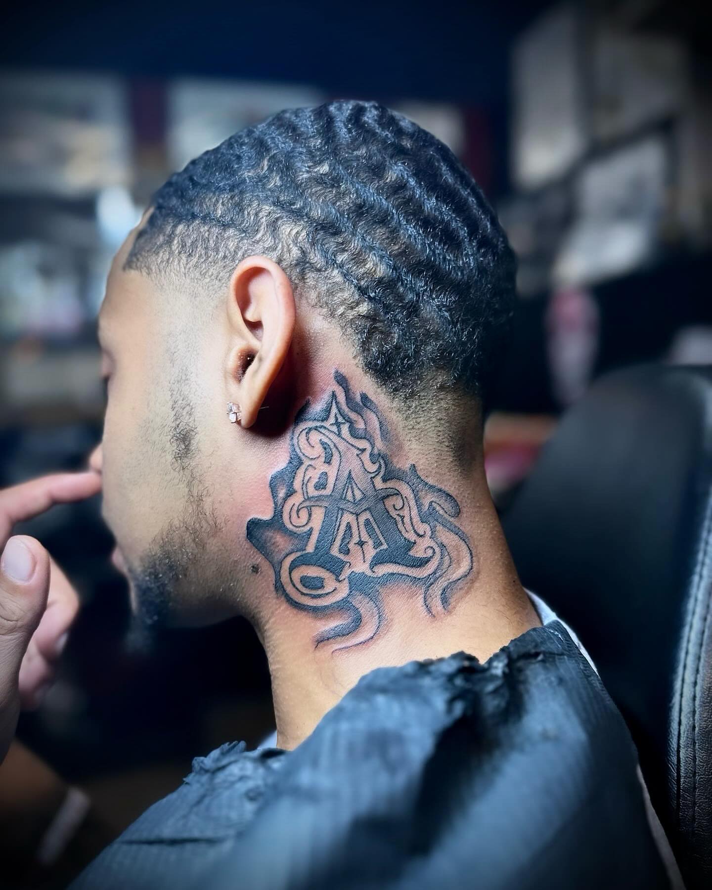 Script lettering lettering script tattoo on the neck by PMU Artist