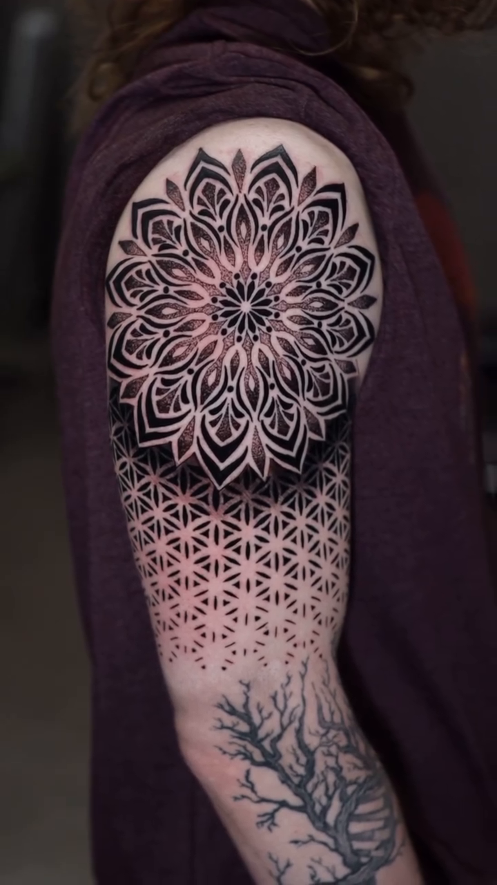 Mandala and geometric pattern geometric tattoo by Luis Arenas