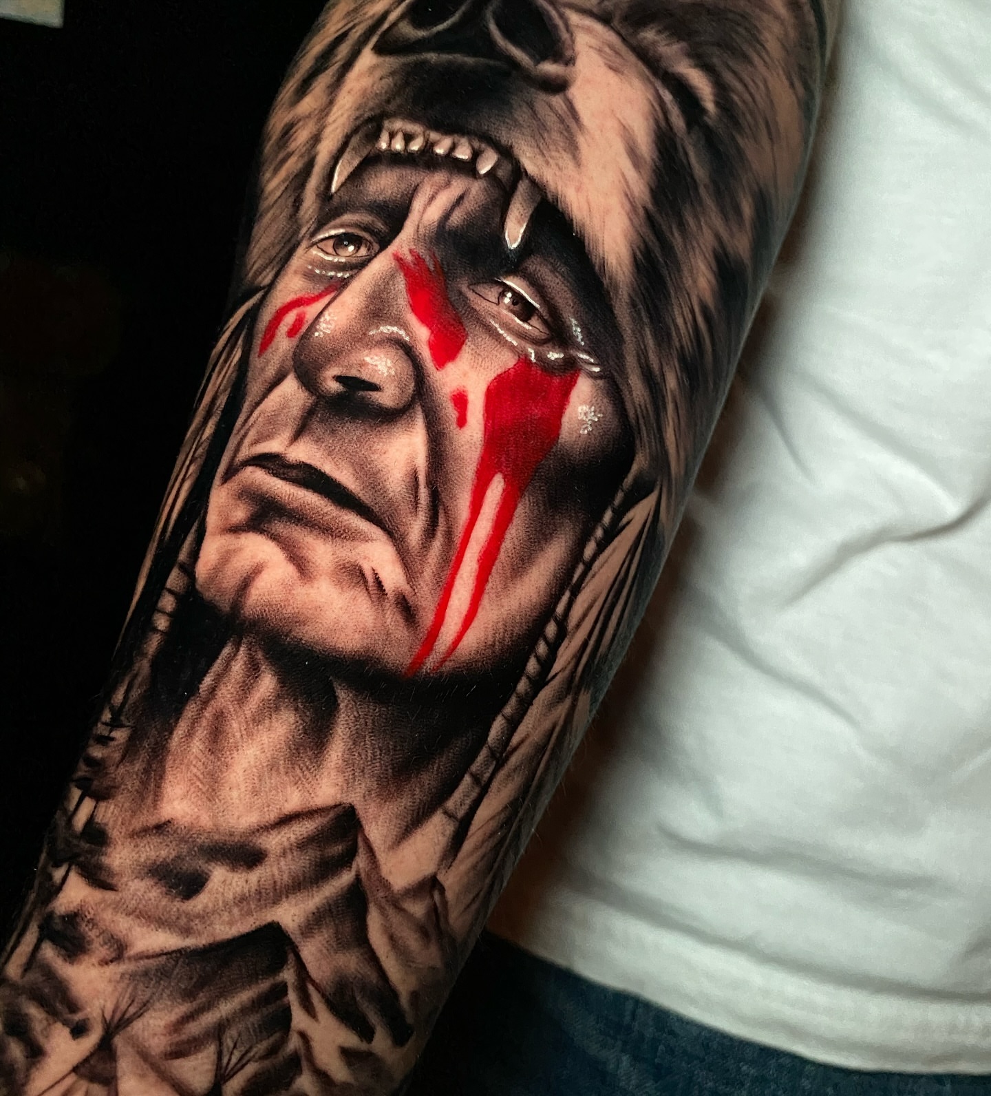 Indian chief realism tattoo on the forearm by Pablof 🕸️