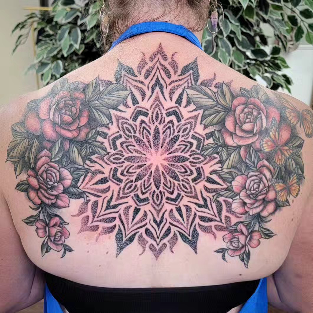 Tattoo by @jeremylaflammetattoos — dotwork, geometric