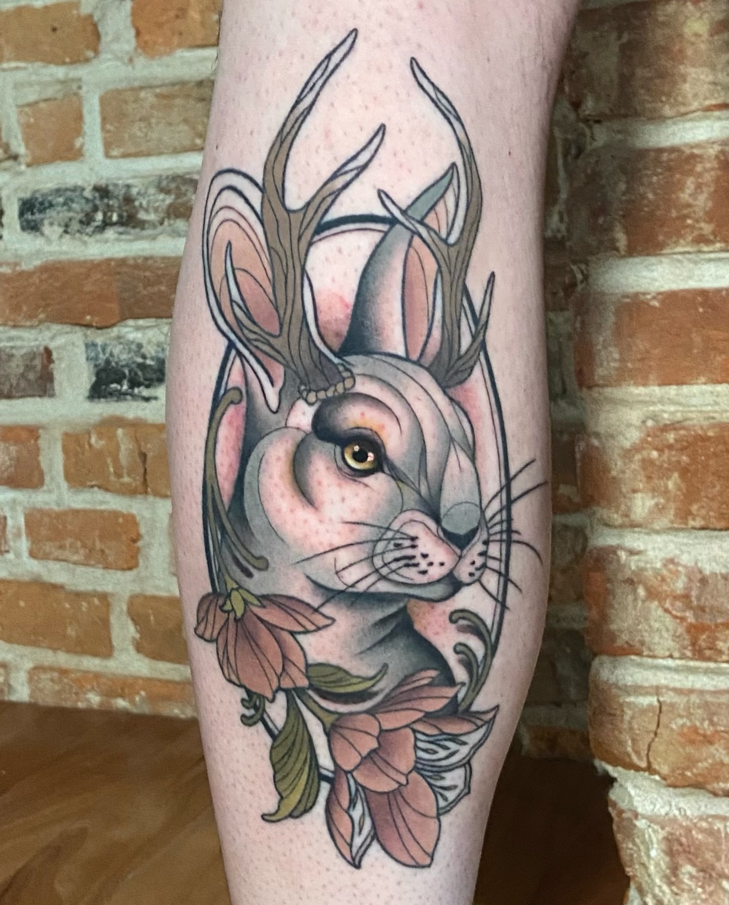 Deer rabbit realism tattoo on the forearm by Alicia