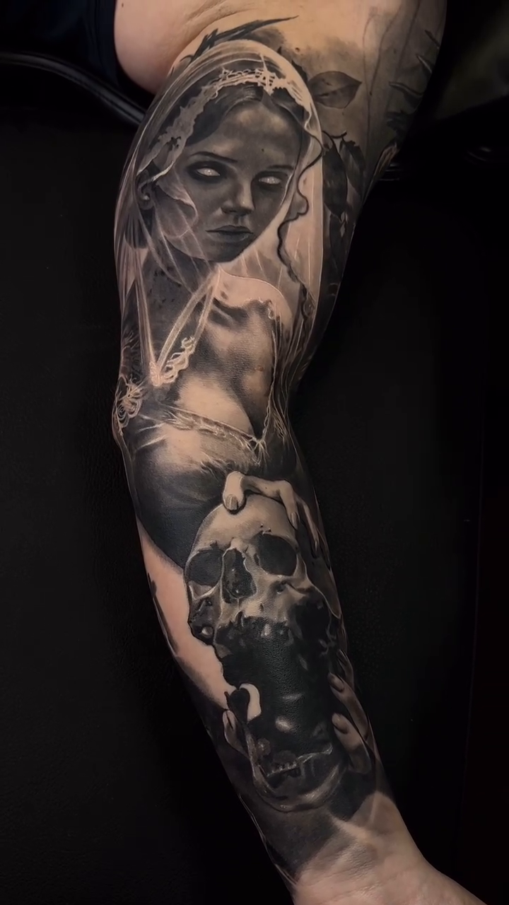 Tattoo by @gabpolflit_tattooartist — dark_realism, black_and_grey