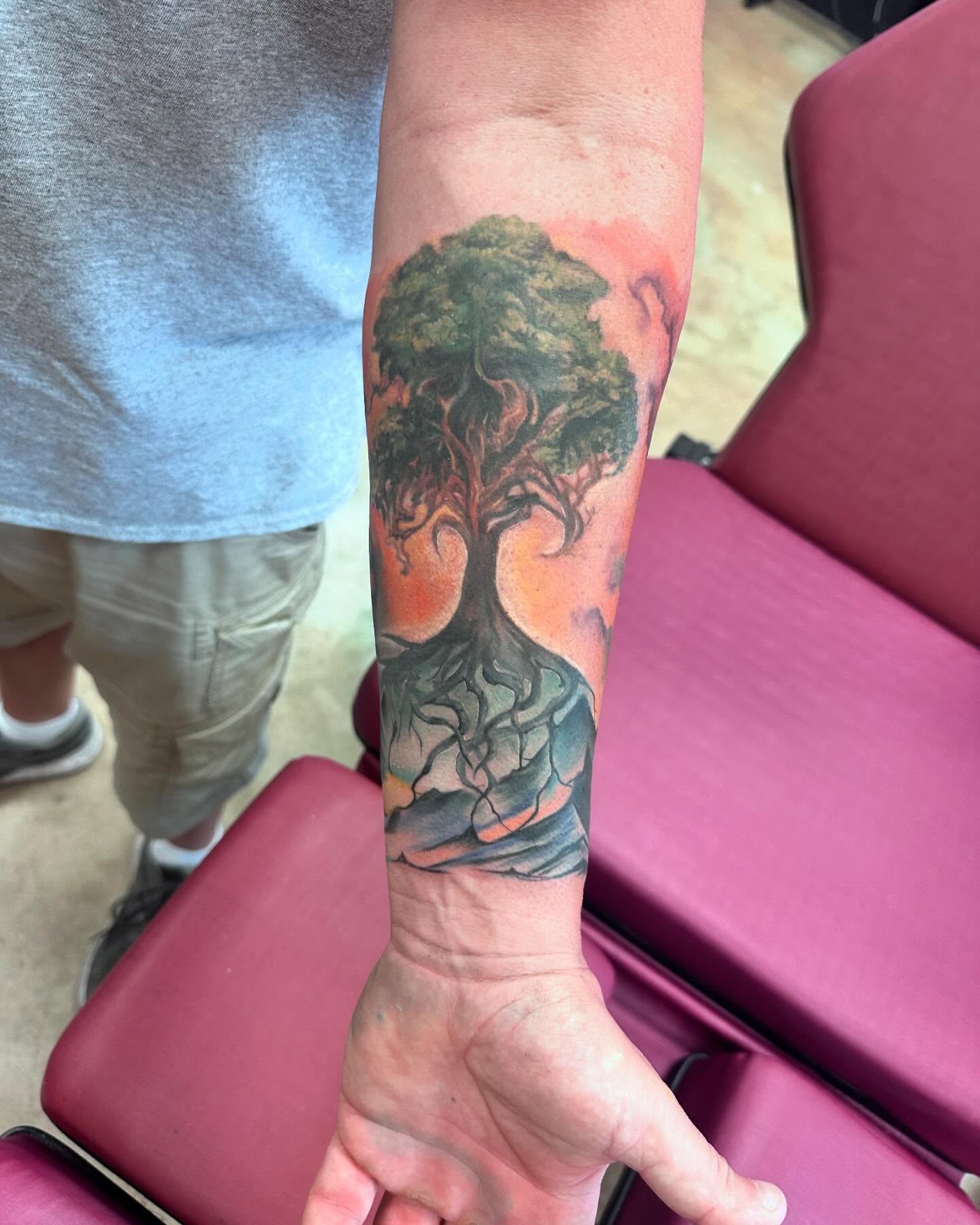 Tree realism tattoo on the forearm by Shawn Cook