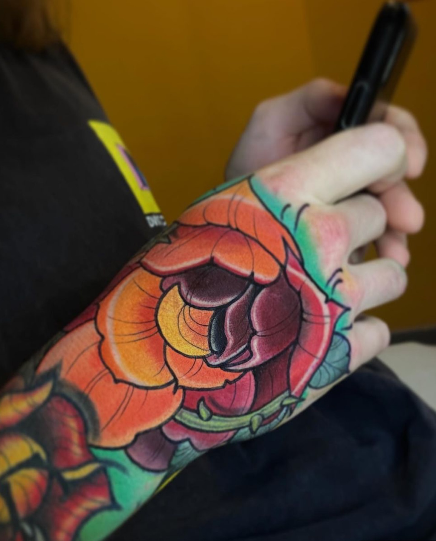 Flower American traditional tattoo on the forearm by Ty Pallotta, Austin, Texas