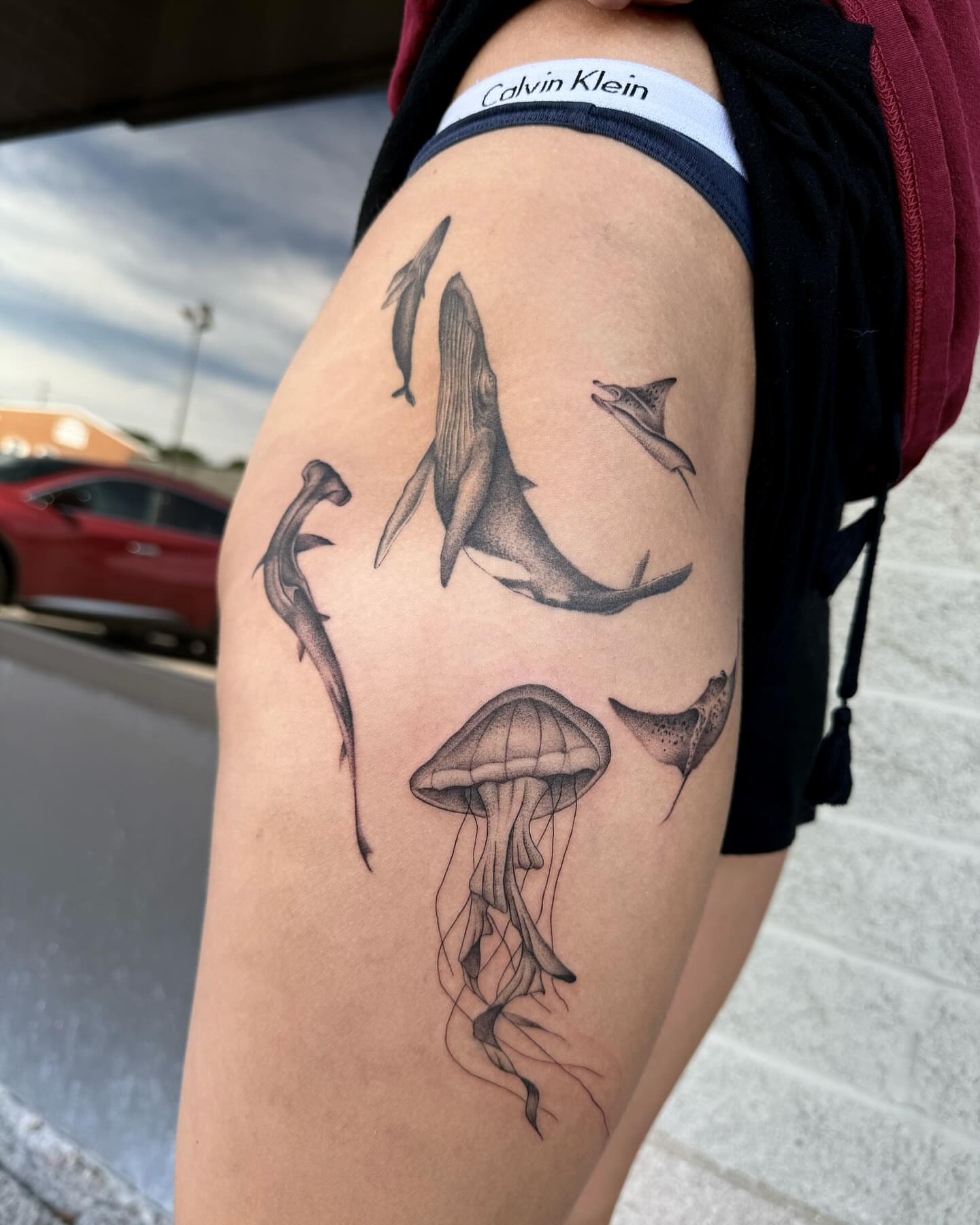 Marine life realism tattoo on the upper arm by Isabel Smith🦋🕷️