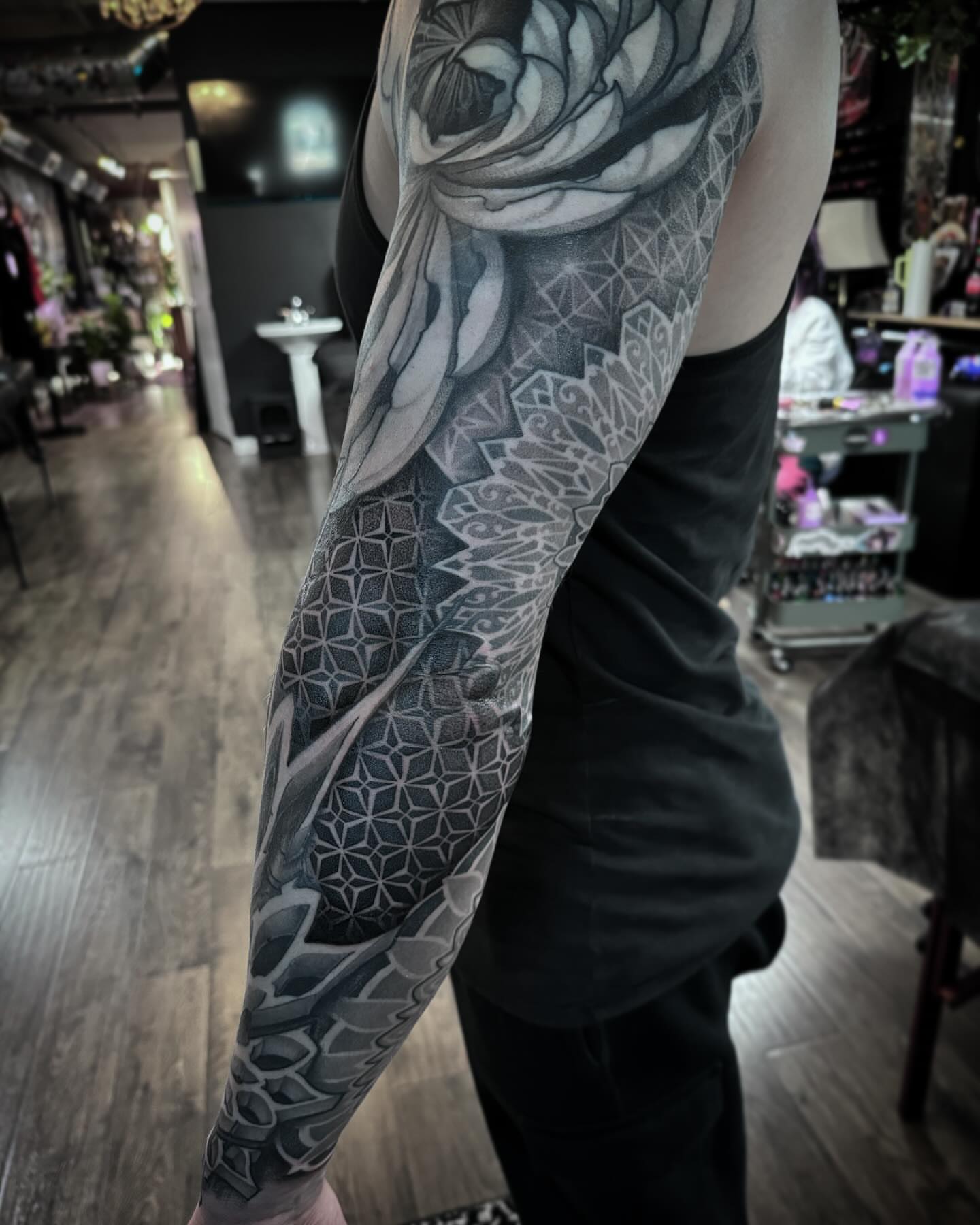 Geometric patterns geometric tattoo on the forearm by Jymi Calkins
