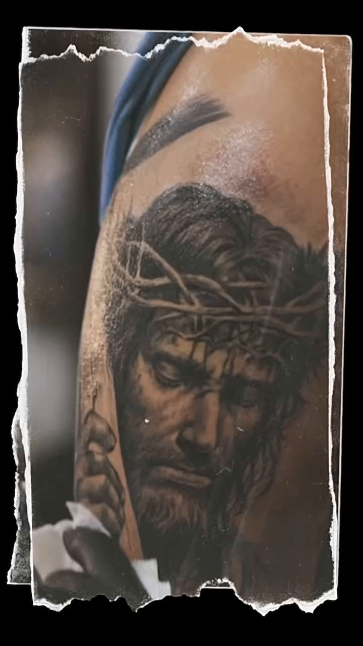 Jesus Christ portrait realism tattoo by Bishop Tattoo