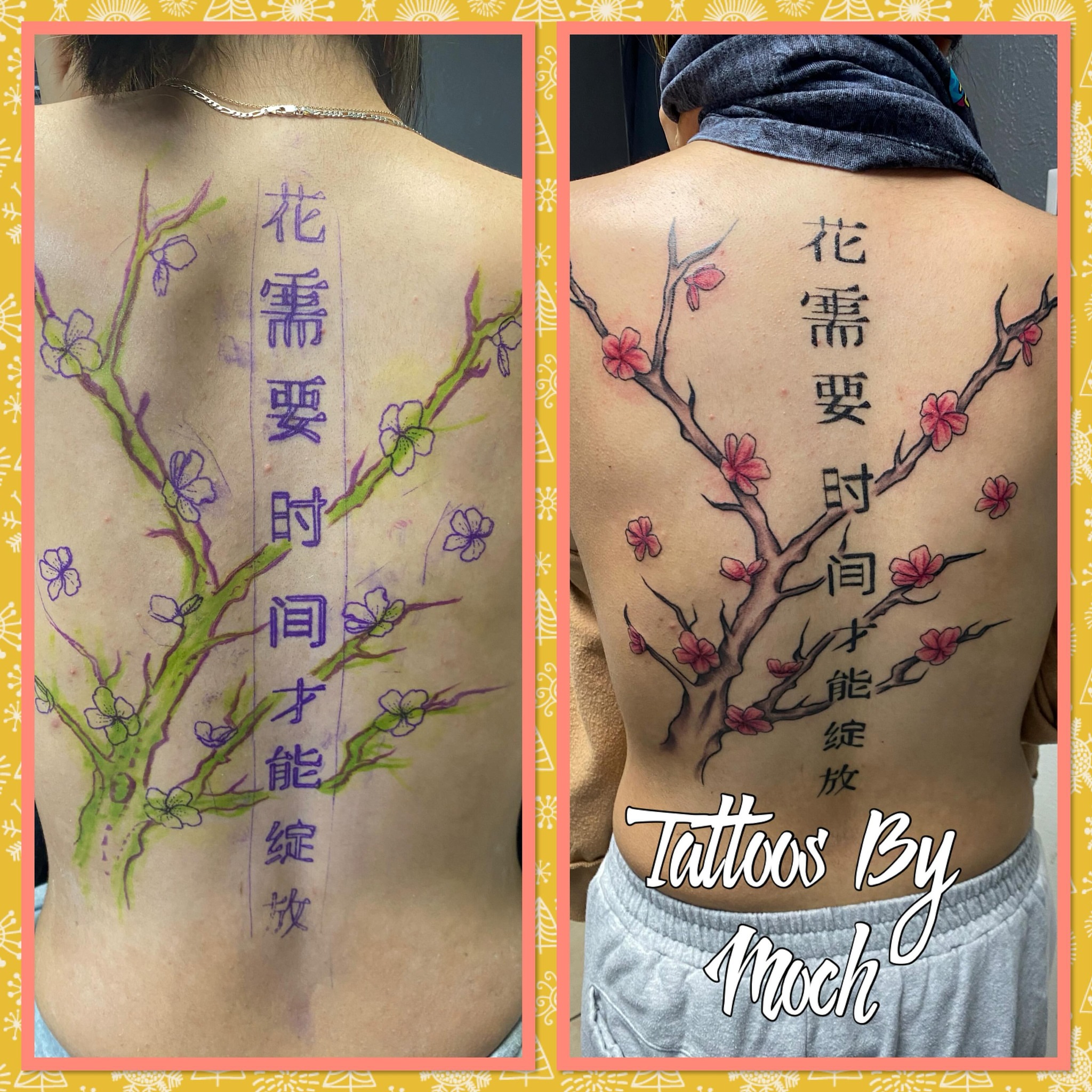Cherry blossom tree dotwork tattoo on the back by Tattoos By Moch, Toledo, Ohio