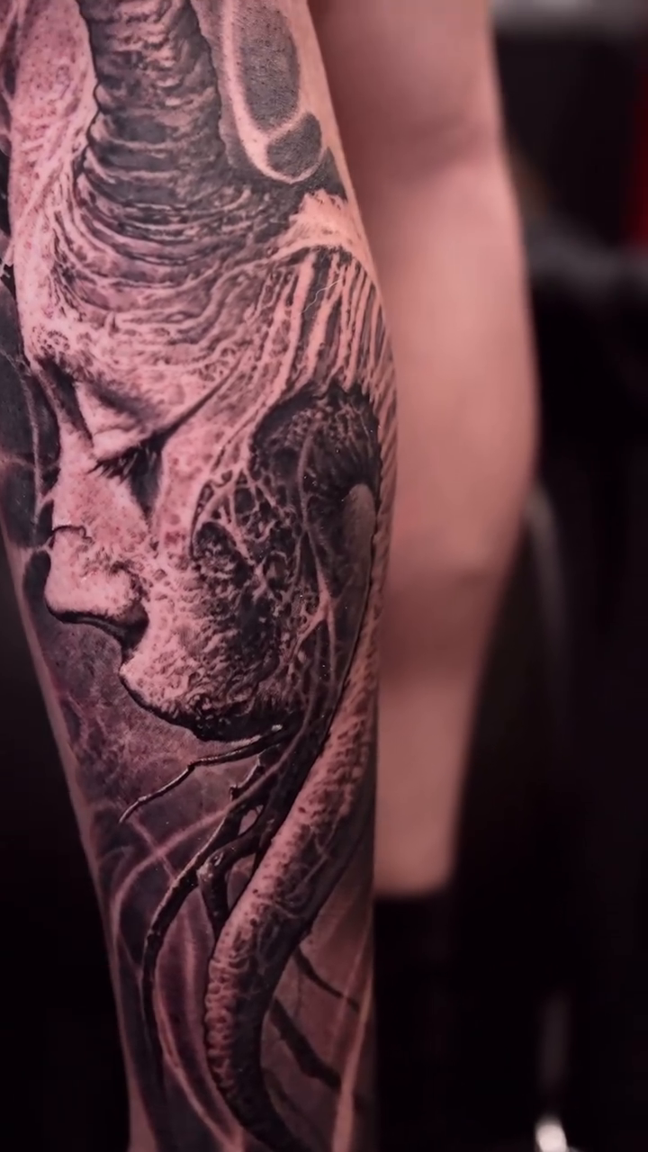 Tattoo by @robbylatos — dark_realism, black_and_grey