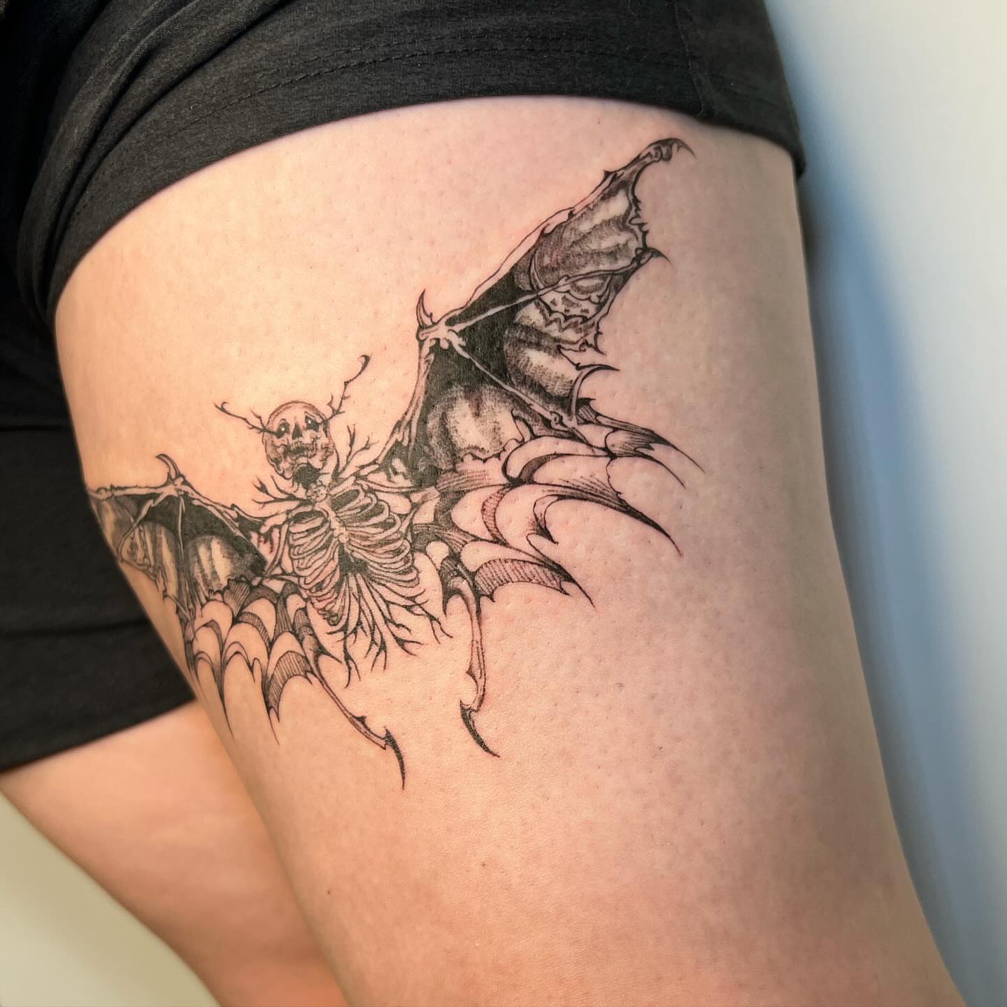 Tattoo by @dreamrealm — black_and_grey, dark_realism
