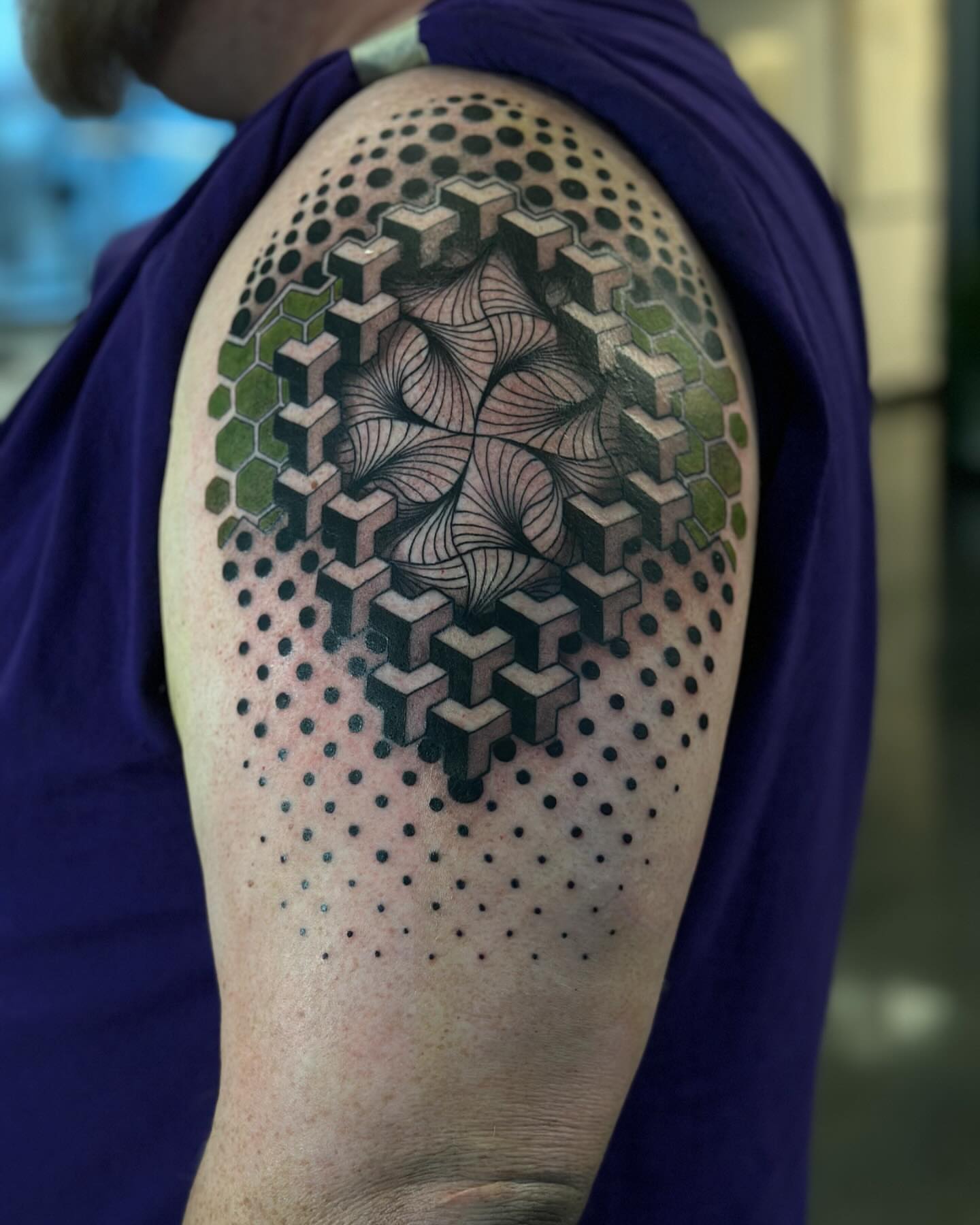 Tattoo by @boo_tomahawk — dotwork, geometric