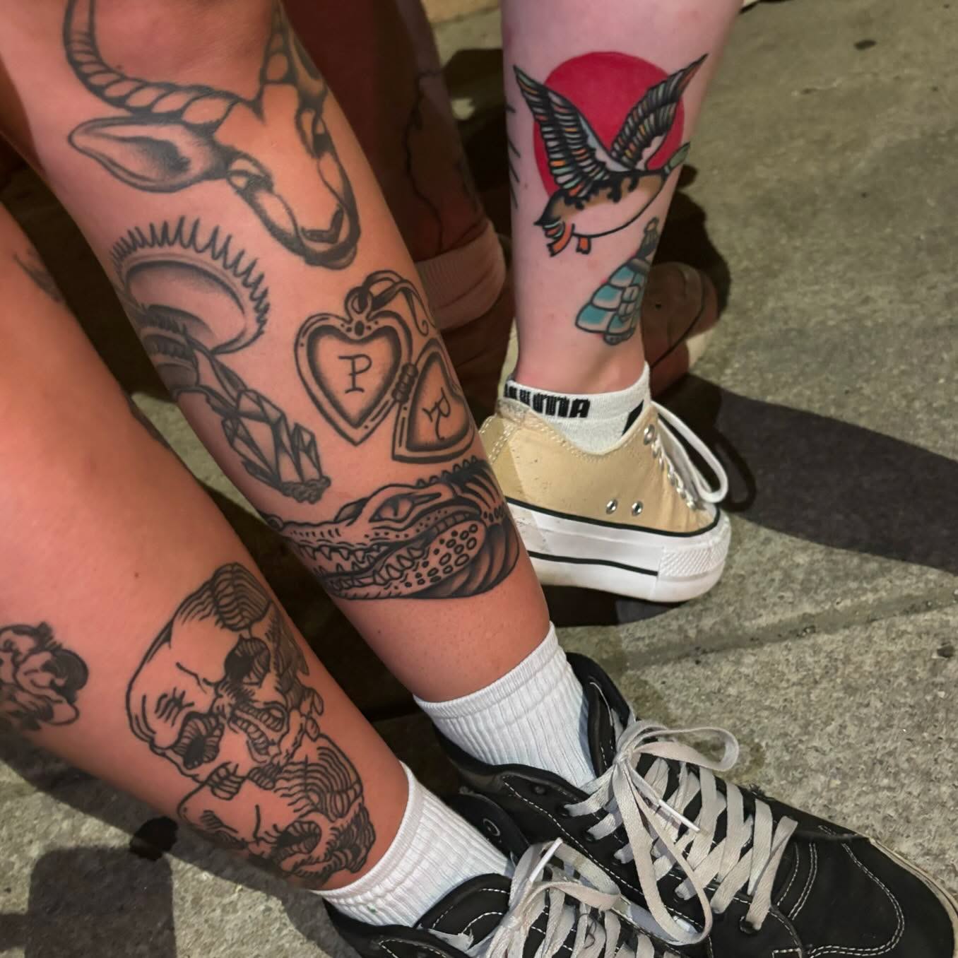 Tattooed leg American traditional tattoo on the leg by Emmy Gallagher