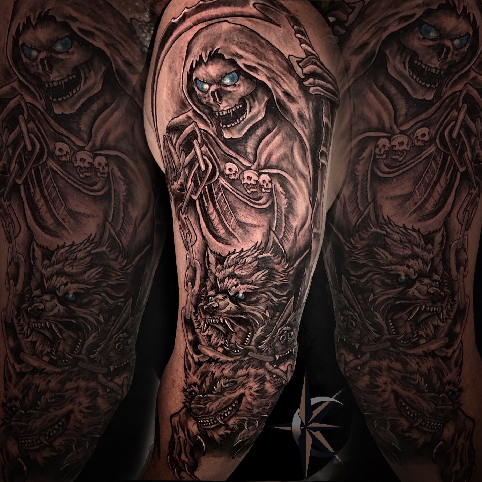 Tattoo by @samrockwell_ink — black_and_grey, realism