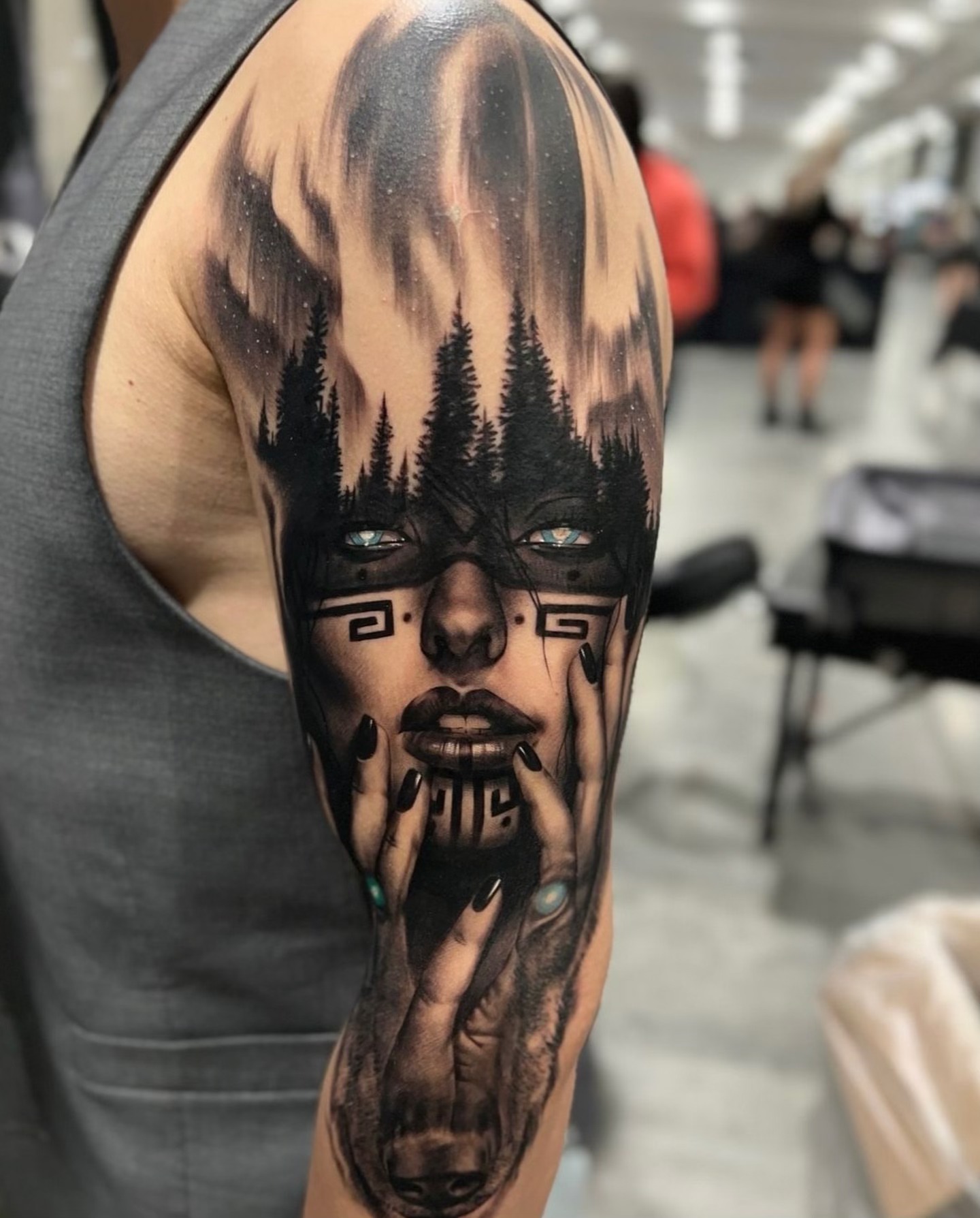 Forest silhouette dark realism tattoo on the forearm by Anthony Michaels, Tucson, Arizona