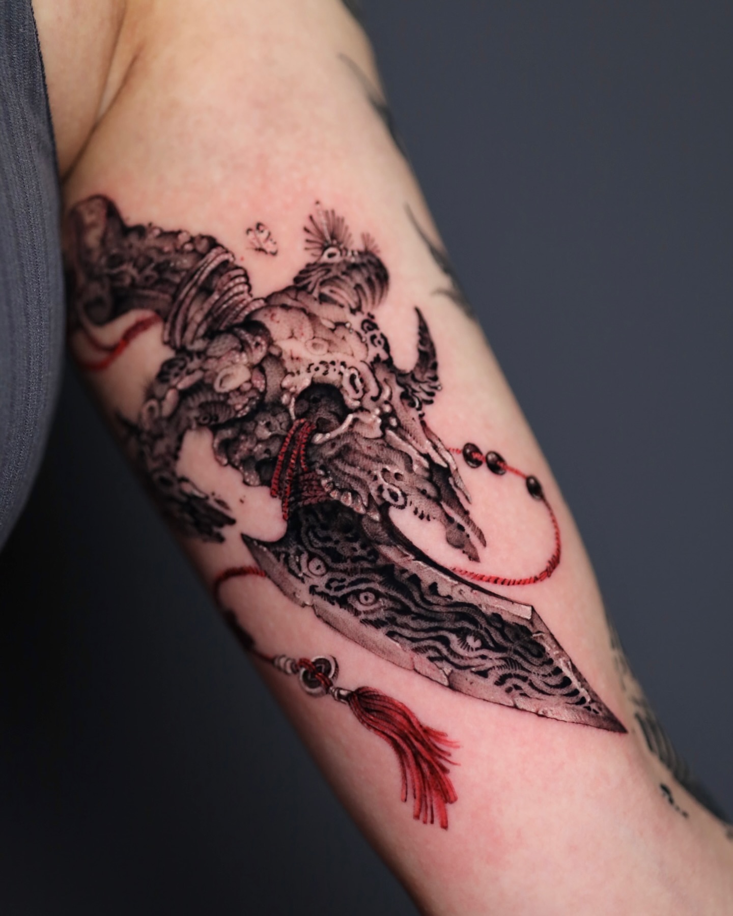 Dragon and sword japanese irezumi tattoo on the forearm by 𝐆𝐑𝐄𝐄𝐃