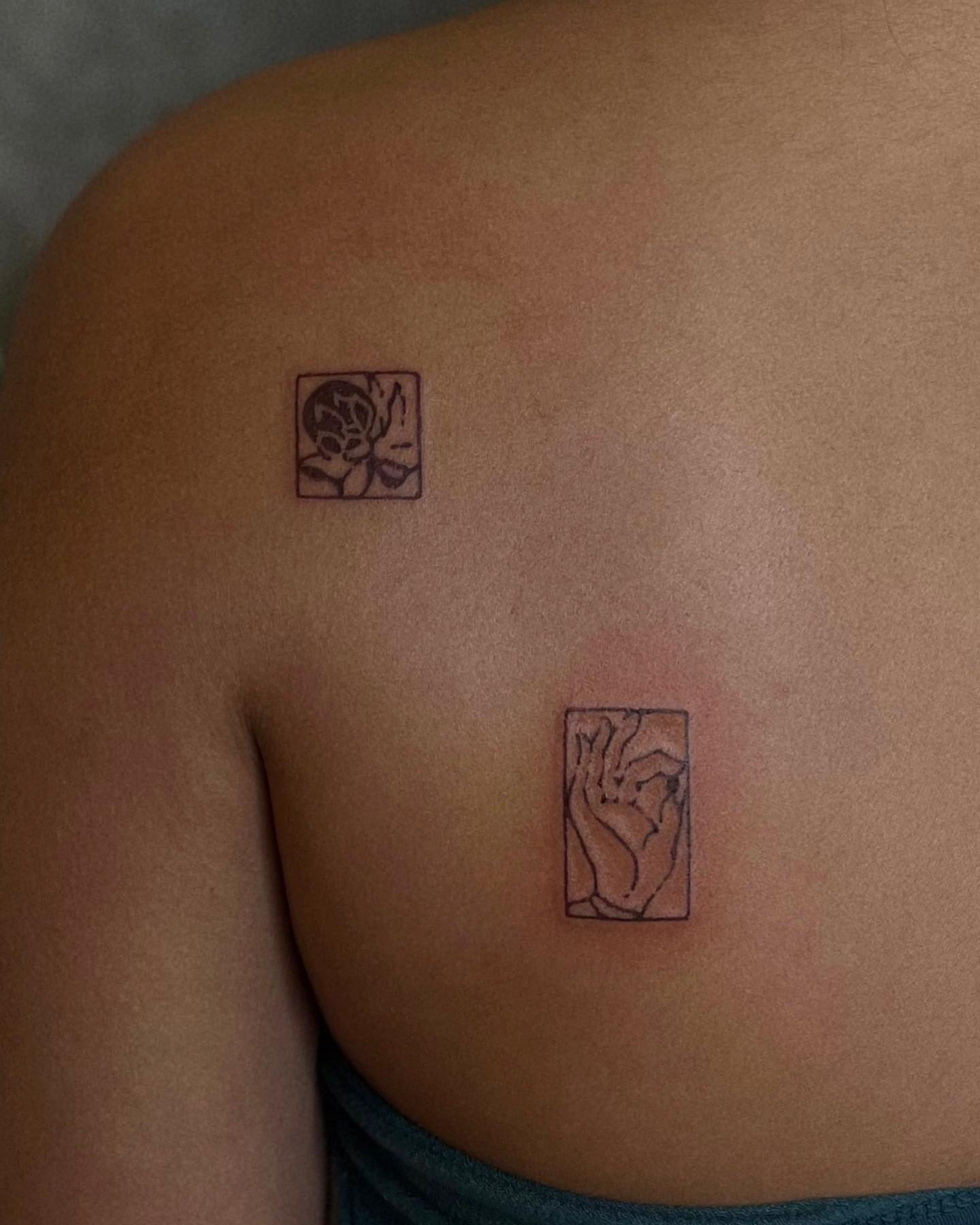 Lotus flower geometric tattoo on the back by San Kang