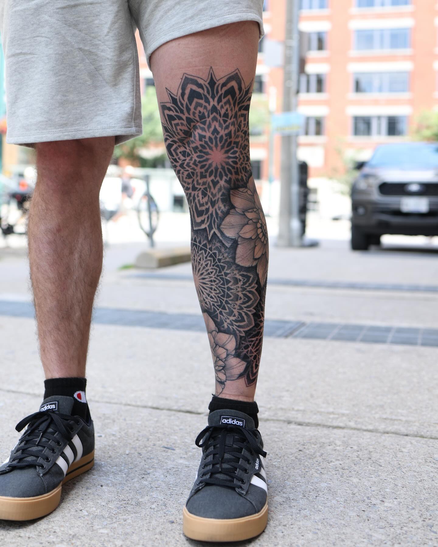 Tattoo by @fleur.tattoos — black_and_grey, geometric
