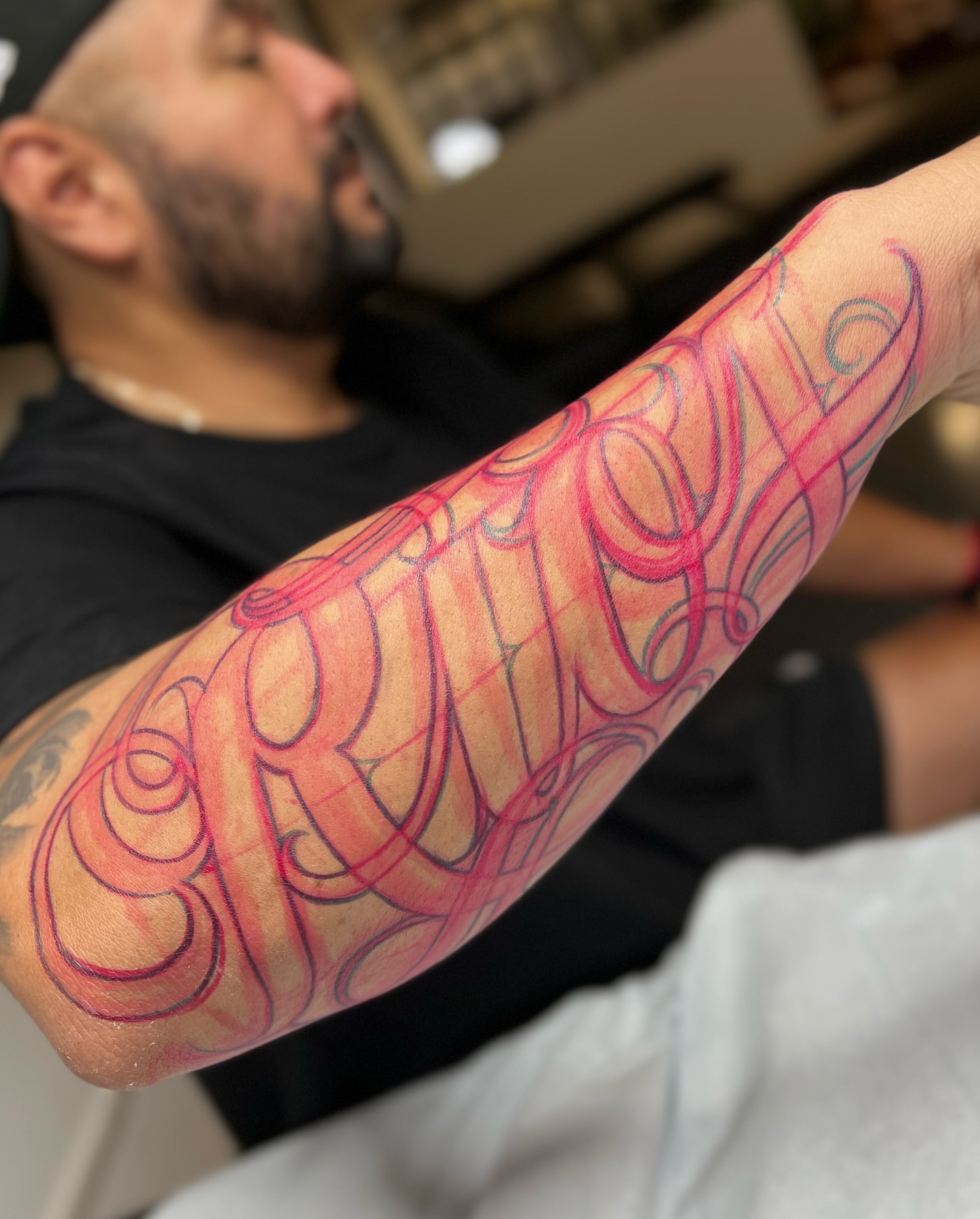 Script lettering lettering script tattoo on the forearm by Aleckzi Ramos