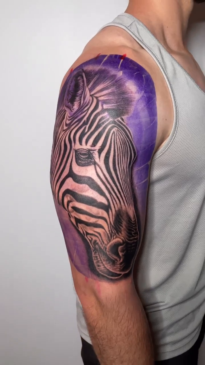 Zebra head realism tattoo by Charlie