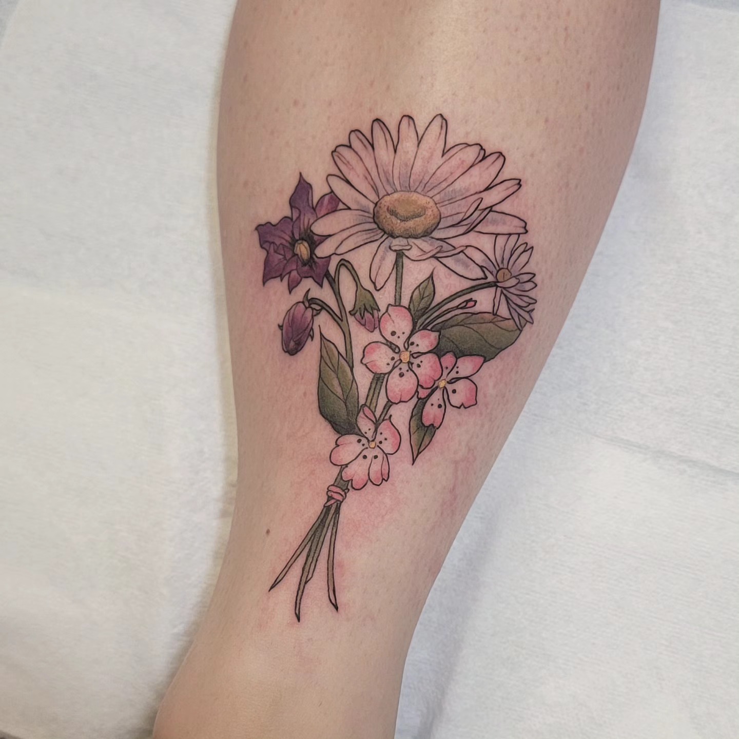 Flower bouquet realism tattoo on the forearm by ๐๏ธ, Ashland, Virginia