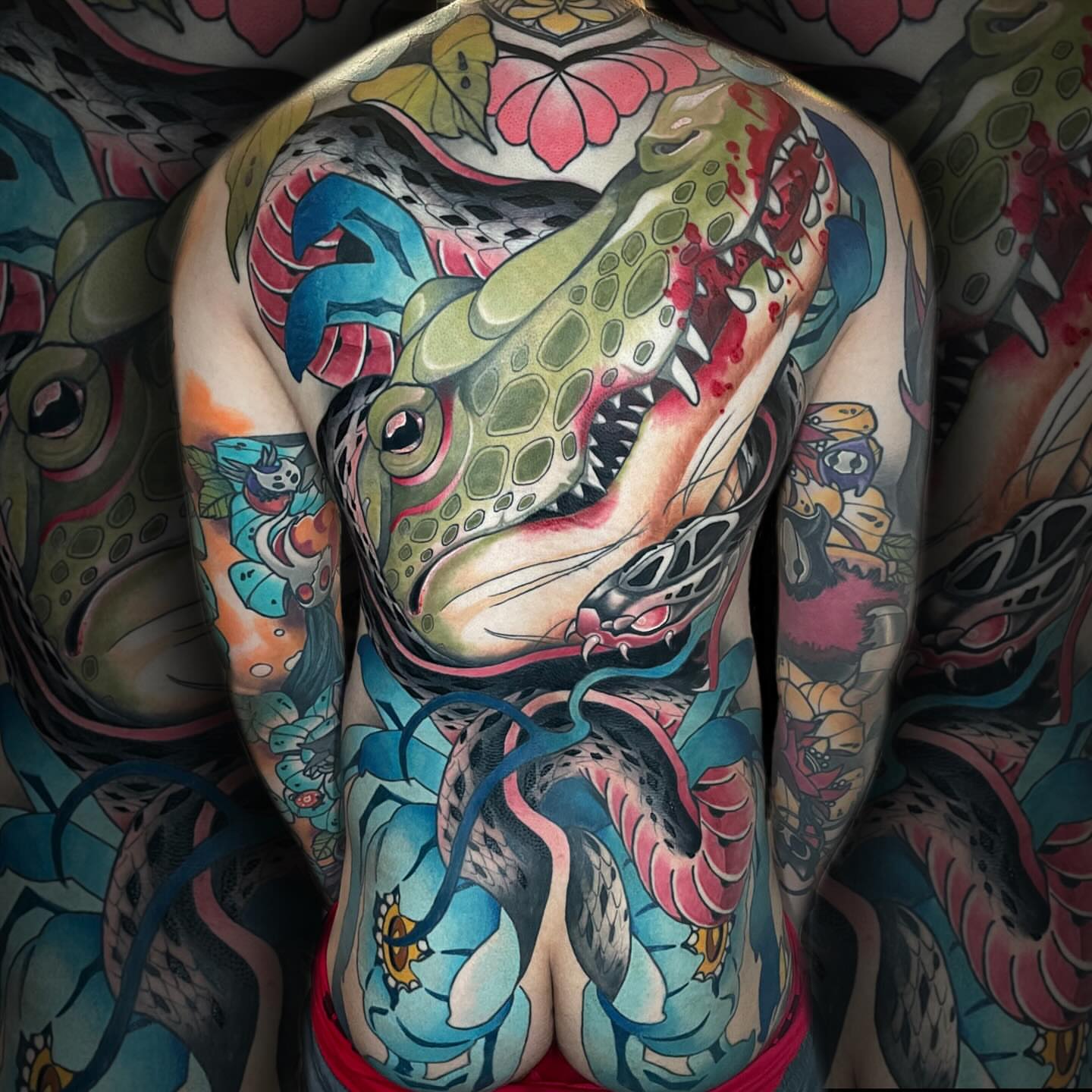 Shark American traditional tattoo on the chest by Nathan Mickle