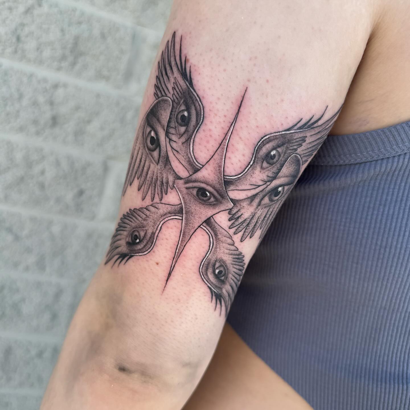 Eyes dotwork tattoo on the forearm by Isabel Smith🦋🕷️