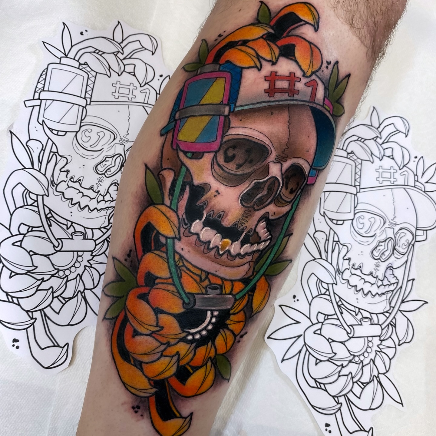 Skull with flowers American traditional tattoo on the forearm by 🍃  𝑳𝒆𝒆 𝑴𝒖𝒍𝒍𝒆𝒏  🍂, Seattle, Washington