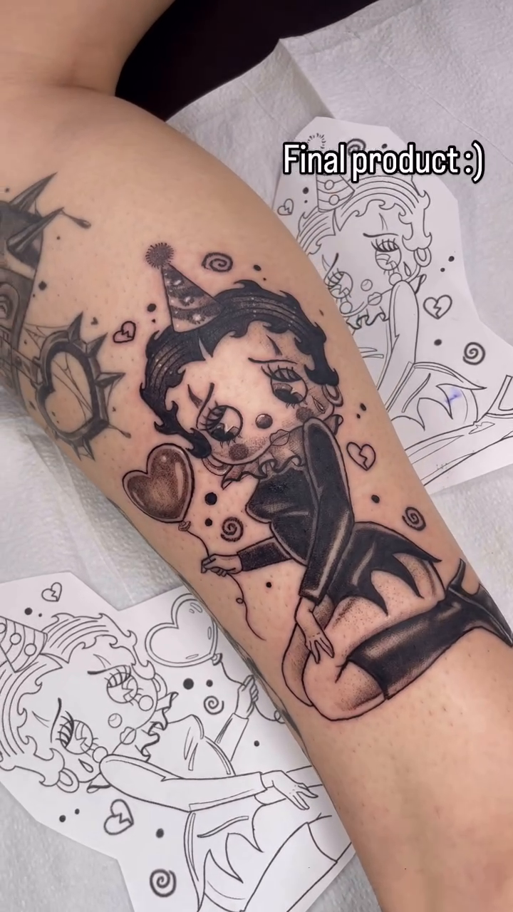 Betty Boop with a heart American traditional tattoo by Kathryn the Tooth Collector