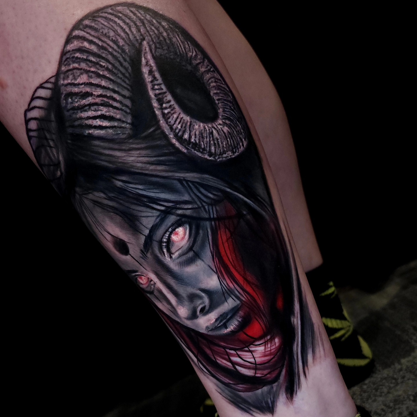 Demon woman dark realism tattoo on the forearm by Color Realism Tattoos - Metro Detroit