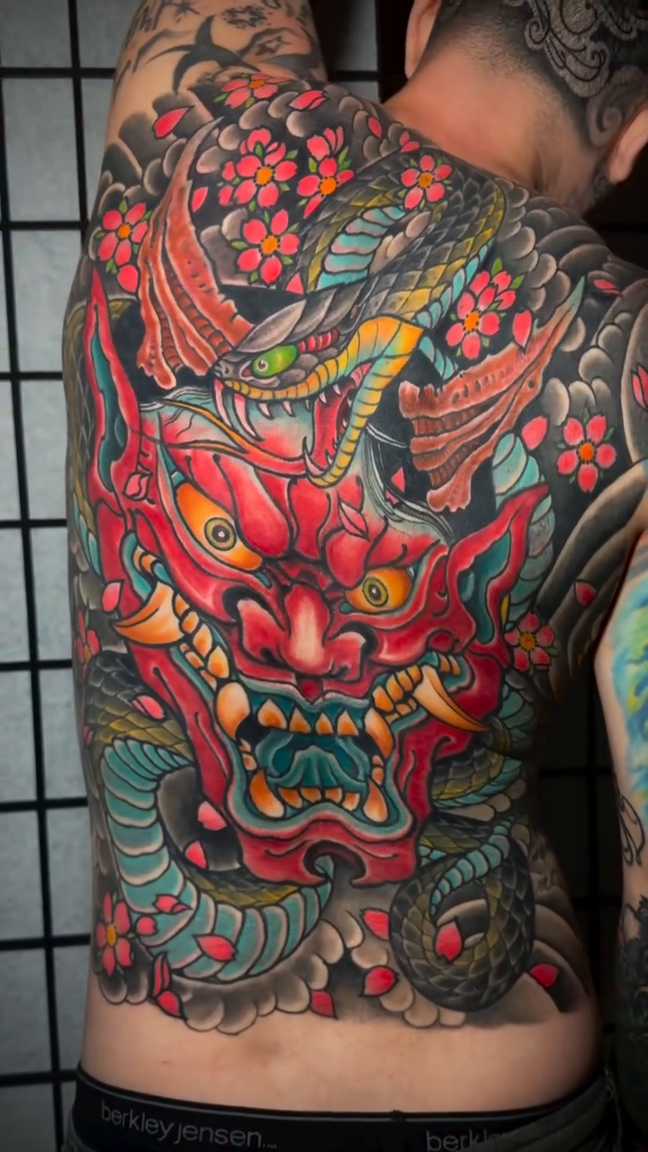 Hannya mask with snake japanese irezumi tattoo by 𝙉𝙄𝘾𝙆 𝘾𝘼𝙍𝙐𝙎𝙊, New York, New York