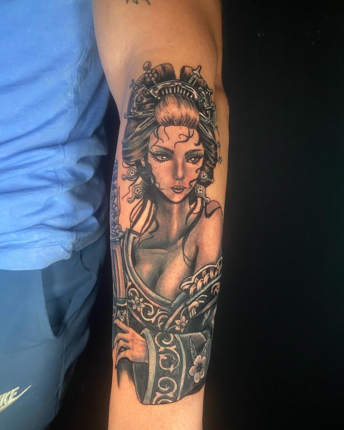 Geisha japanese irezumi tattoo on the forearm by Glen Wallis