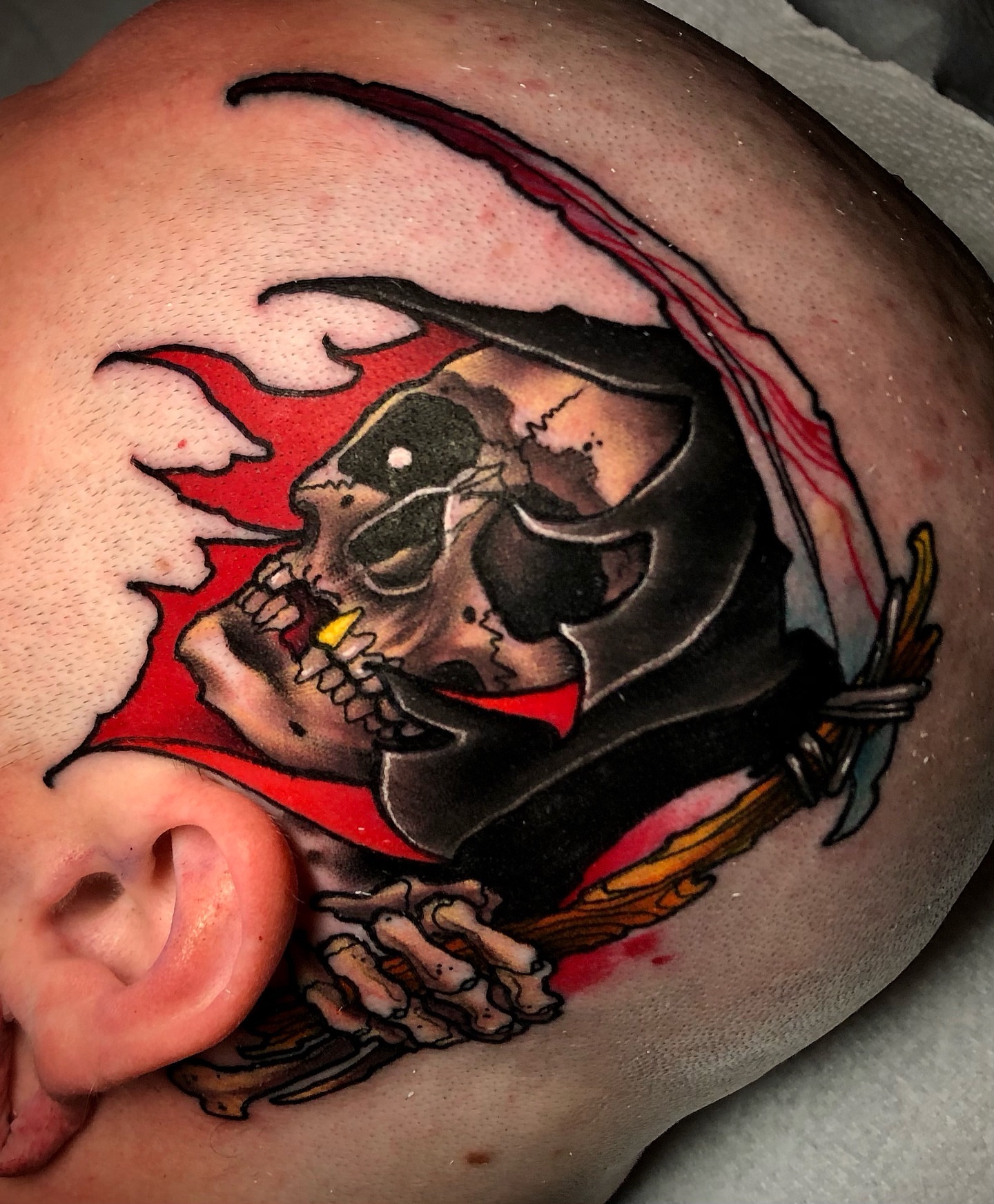 Grim reaper American traditional tattoo on the shoulder by π΅πππ πΎπππππππ, Penndel, Pennsylvania