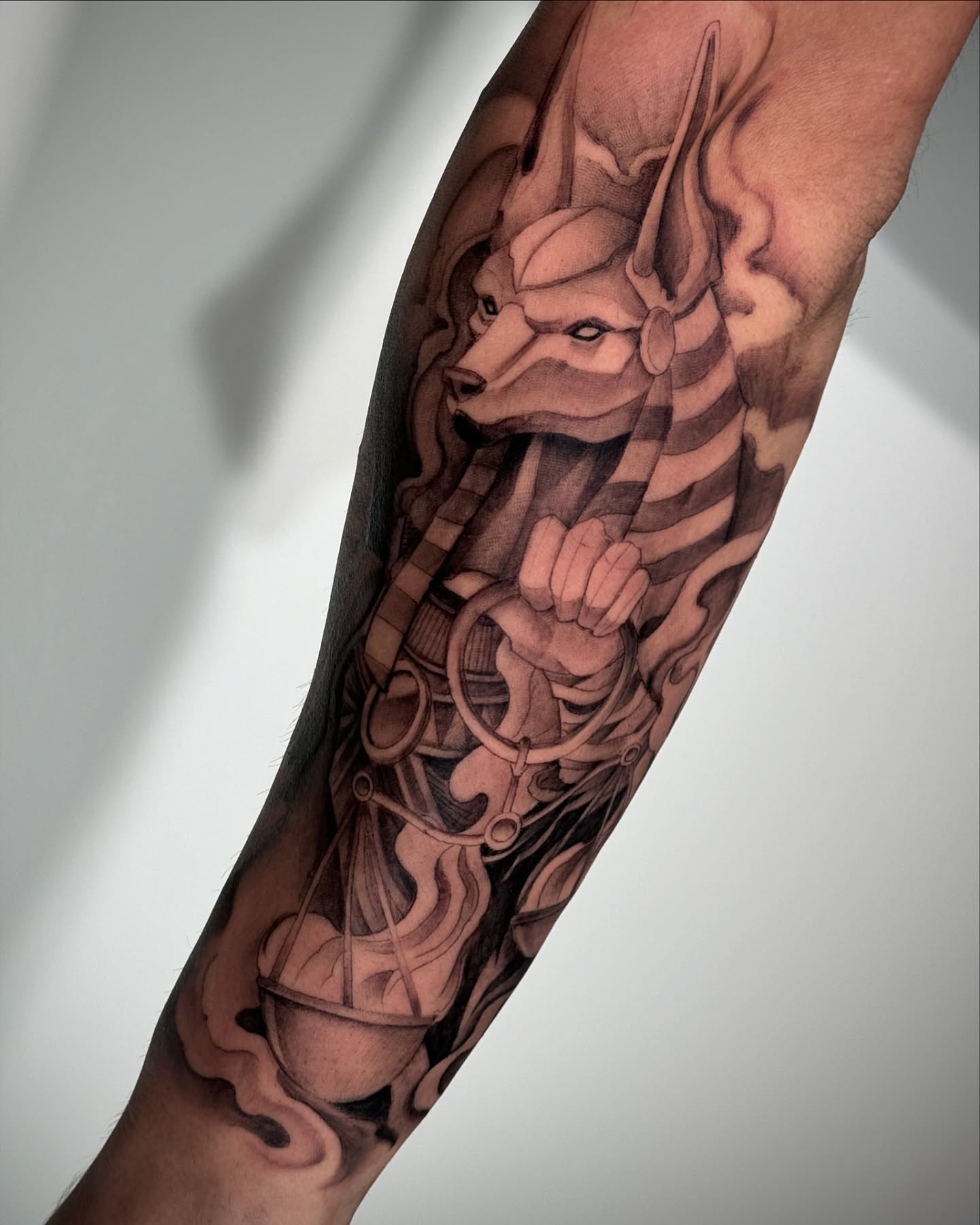 Ancient Egyptian god realism tattoo on the forearm by Paul Jack II ⚜️ Tattoo Artist ⚜️Atlanta