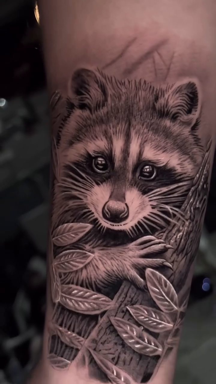 Raccoon realism tattoo by Clayderman
