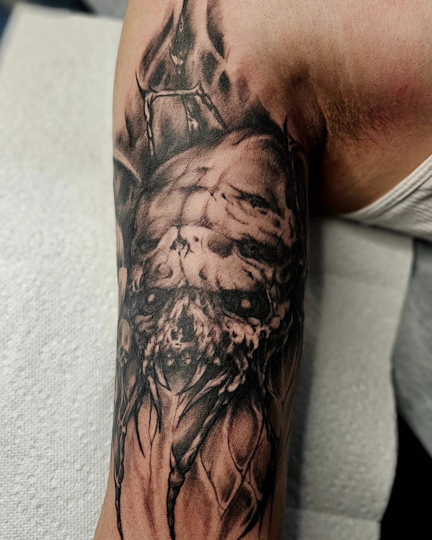 Bearded man realism tattoo on the forearm by Chicagoland Tattoo artist - Dany Rojas