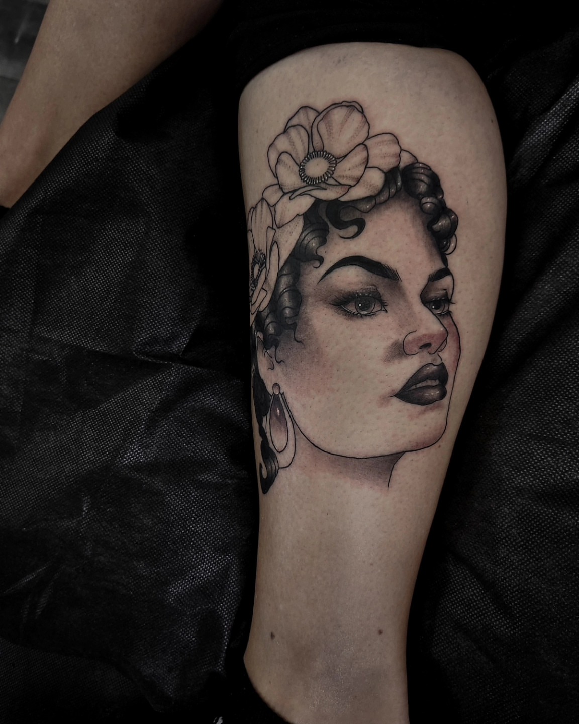 Woman's face realism tattoo on the forearm by Gabrielle Esperanza ☽。⋆