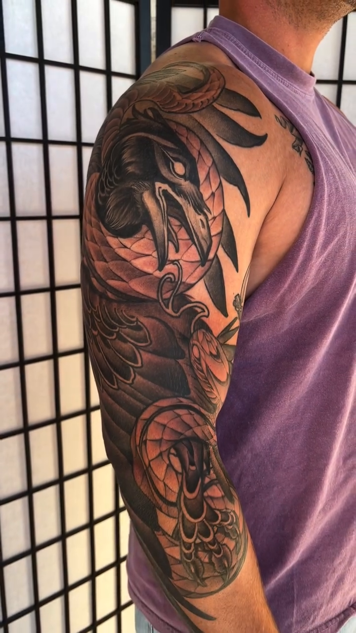 Dragon and snake japanese irezumi tattoo by Neo-Traditional tattoos in Las Vegas